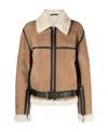 Totême Sheep Shearling Belted Aviator Jacket In Nude