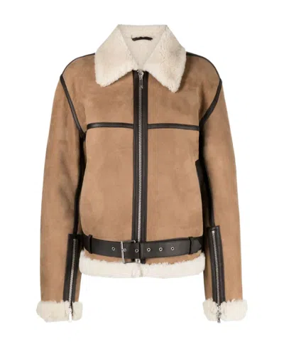 TOTÊME SHEARLING-TRIM ZIP-UP SUEDE JACKET