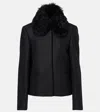 Totême Toteme Wool Blend Jacket With Removable Genuine Shearling Collar In Black