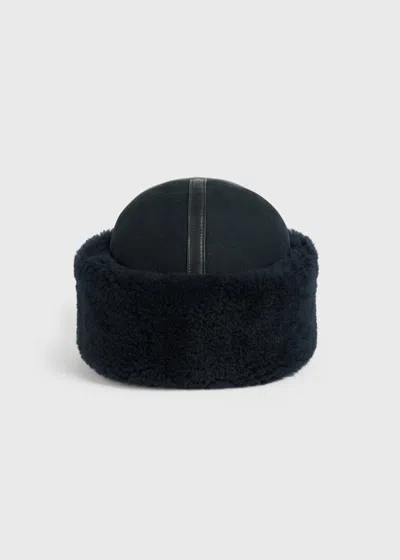 Totême Shearling Winter Hat Navy In Blue