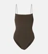 Totême Shirred Jersey Swimsuit In Brown