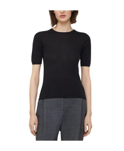Totême Short-sleeve Cashmere Knit Top In Black