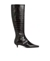 Totême Toteme The Slim Croc Embossed Kitten Heel Knee High Boot In Brown