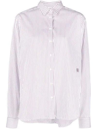 Totême Stripe-print Logo-patch Shirt In White