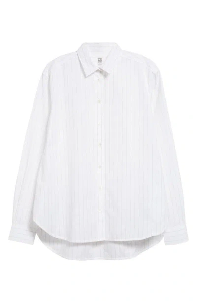 Totême Signature Pinstripe Organic Cotton Button-up Shirt In White/ Ochre Pinstripe