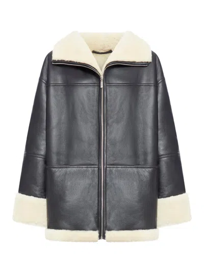 Totême Signature Shearling Jacket Black/off-white
