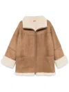 Totême Biscuits Shearling Lamb Leather Jacket With Wide Collar In Brown