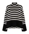 Totême Striped Wool And Cotton Turtleneck Sweater In Black