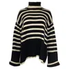 Totême Striped Wool And Cotton Turtleneck Sweater In Black