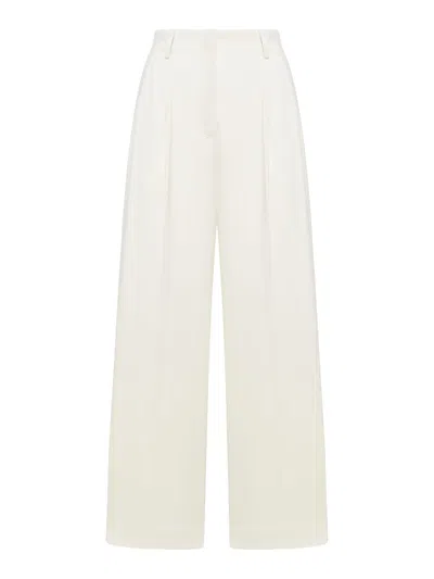 Totême Pleated Silk And Organic Cotton-blend Corduroy Wide-leg Pants In Meringue