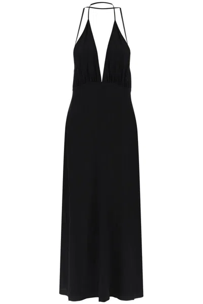 Totême Double-halter Silk Dress Black