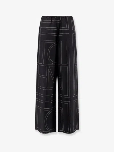 Totême Silk Trousers With Monogram Logo Embroidery