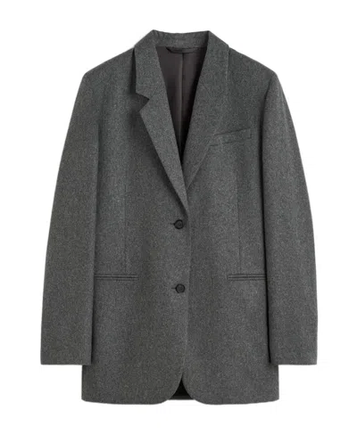 Totême Grey Single-breasted Jacket With Notched Revers In Wool Blend Woman