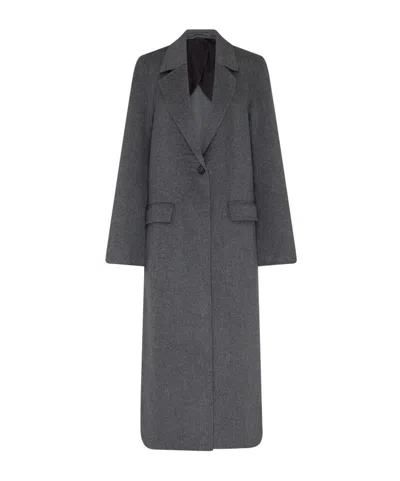 Totême Womens Notched-lapel Flap-pocket Regular-fit Wool Coat Mid Grey Melange