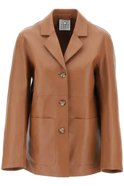 Totême Single-breasted Leather Jacket In Tan