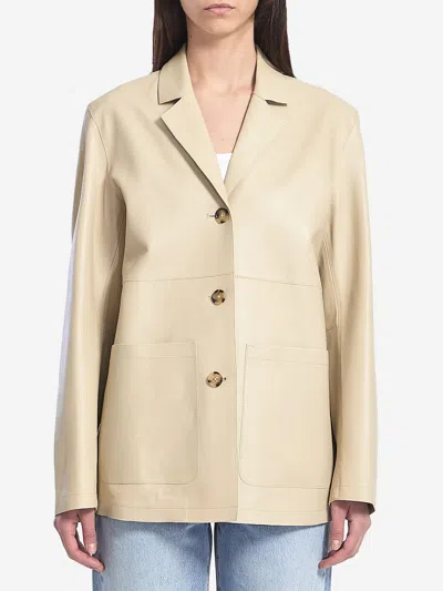 Totême Toteme Women Single-breasted Leather Jacket In Cream