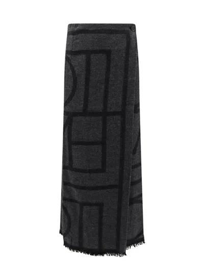 Totême Monogram-jacquard Wool Maxi Skirt In 灰色