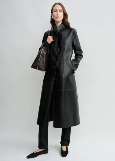 Totême Slim Leather Coat Black