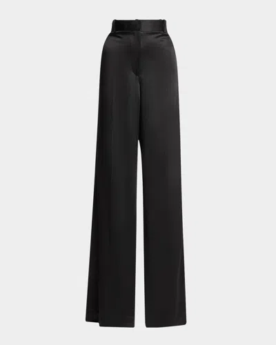 Totême Slit Wide-leg Satin Trousers In Black