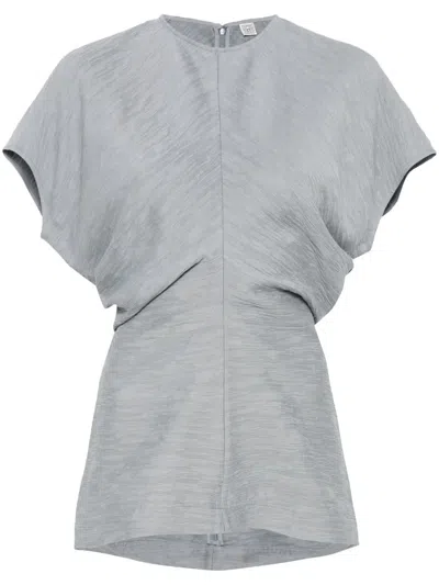 Totême Blue Slouch Waist Crinkled Blouse