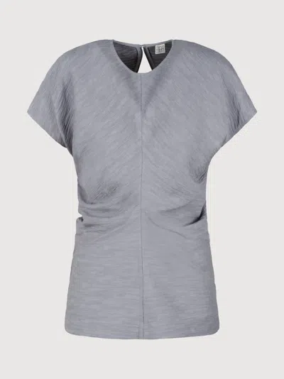 Totême Blue Slouch Waist Crinkled Blouse