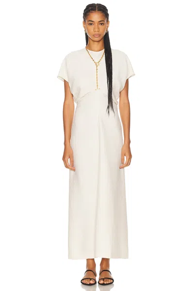 Totême Womens Cream Cap-sleeves Ribbed Woven Maxi Dress In Beige