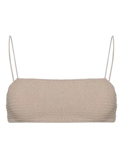 Totême Smocked Bandeau Bikini Top In Neutrals