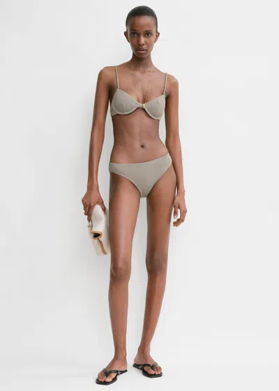 Totême Smocked Mid-rise Bikini Bottoms Dove