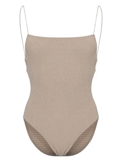 Totême Smocked Square-neck Swimsuit In 中性色