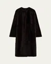 Totême Soft Shearling Coat Bark In Dark Brown