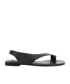 Totême Black Suede Low One-finger Sandals With Elasticated Ankle Strap In Black