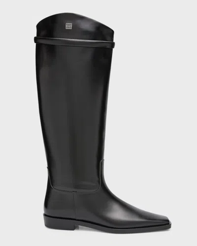 Totême Square-toe Leather Riding Boots In Black