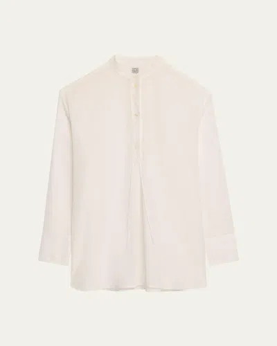 Totême Stand-collar Tassel Cotton Voile Shirt In White
