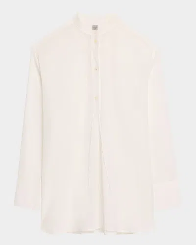 TOTÊME STAND-COLLAR TASSEL COTTON VOILE SHIRT