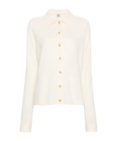Totême Straight-collar Cashmere Shirt In White