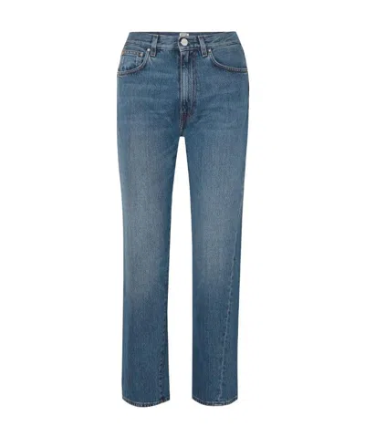 Totême Straight Jeans In The Middle Waist Of The Logo In Blue