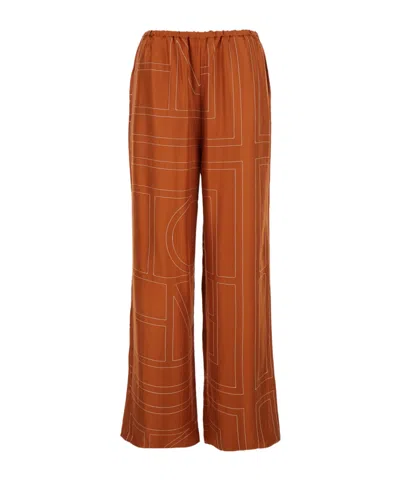 Totême Womens Contrast-stitch Silk Pyjama-style Bottoms Terracotta In Orange