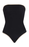 Totême Stripe Edge Strapless Swimsuit Black In Black