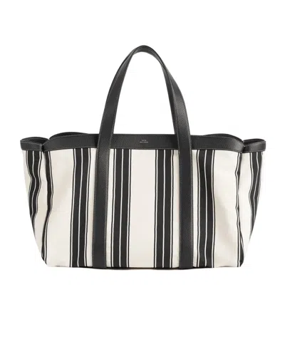 Totême Striped Canvas Tote In Black
