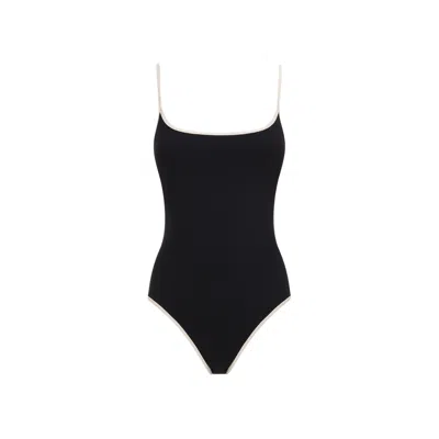Totême Striped-edge Spaghetti-strap Swimsuit In Black