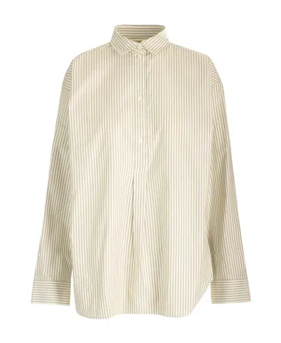 Totême Striped Half-buttoned Shirt In Nude