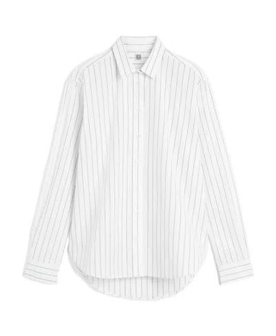 Totême Striped Long-sleeved Shirt In White