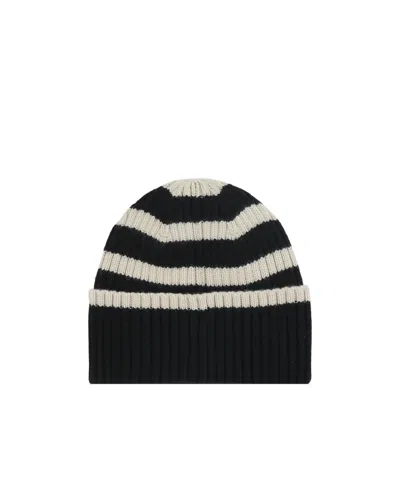 Totême Striped Ribbed-knit Wool Beanie In Black