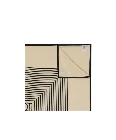 Totême Silk Scarf With Monogram In The Middle In Beige