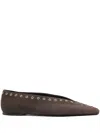 Totême Lace-up Eyelet-embellished Suede Ballet Flats In Brown
