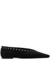 Totême Lace-up Eyelet-embellished Suede Ballet Flats In Black