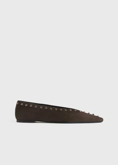 Totême Suede Lace-up Ballerinas Pepper In Brown