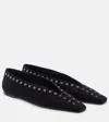 Totême Lace-up Eyelet-embellished Suede Ballet Flats In Black