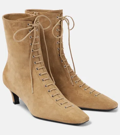 Totême Lace-up Suede Ankle Boots In Tan