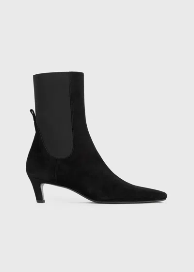 Totême Square Pointed-toe Ankle Kitten-heel Boots In Black Suede